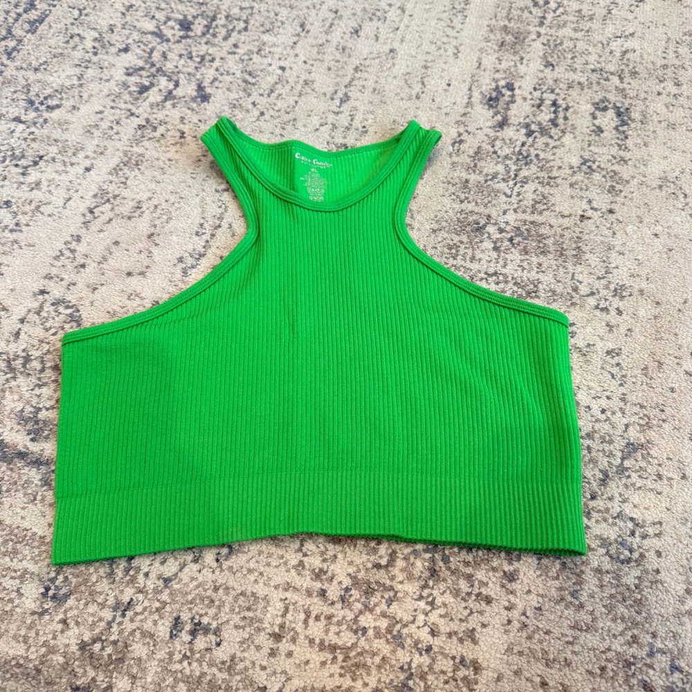 COTTON CANDY Sweet Collection Green Ribbed Seamless Halter Crop Top M/L
